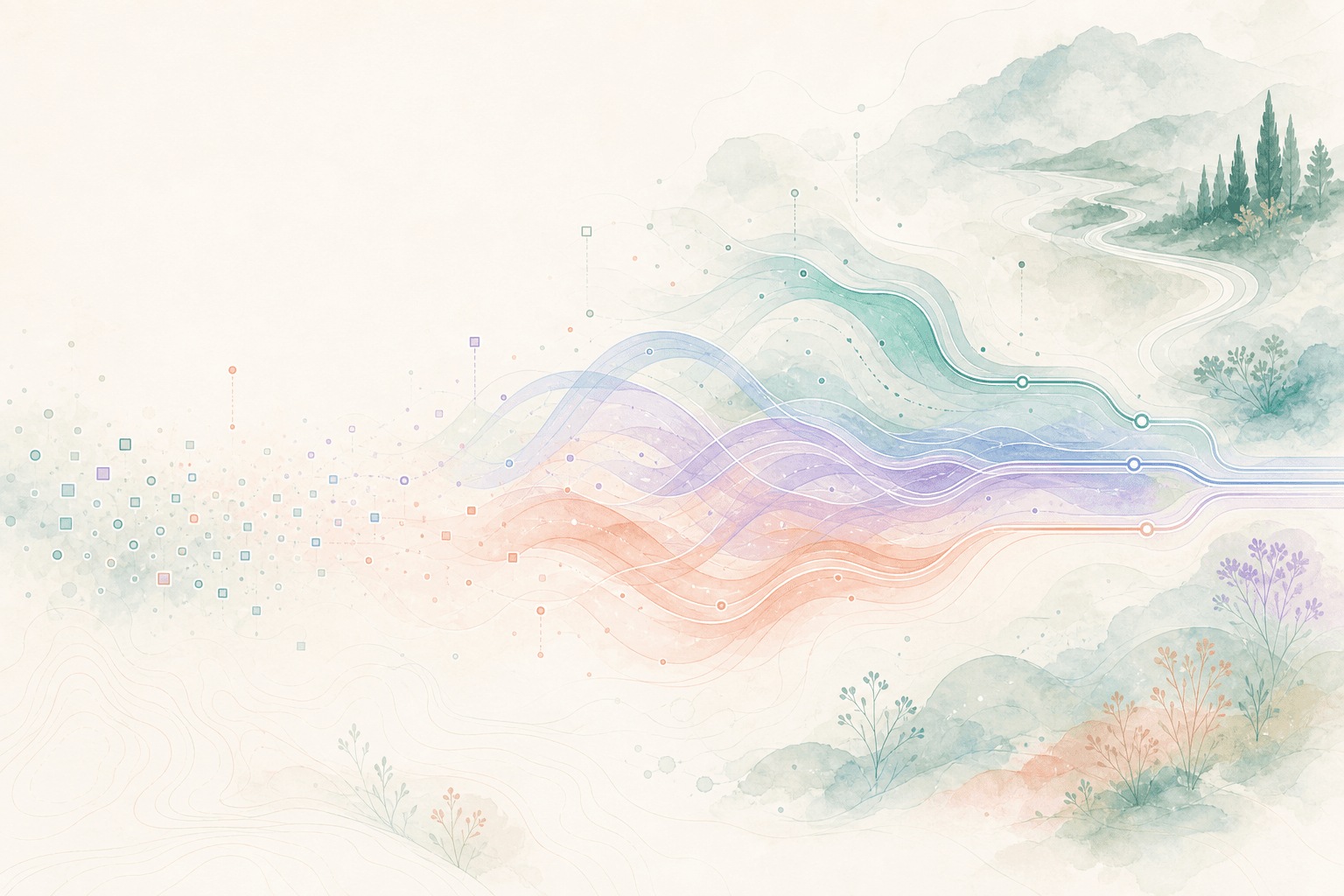 Watercolour care currents becoming clear pathways